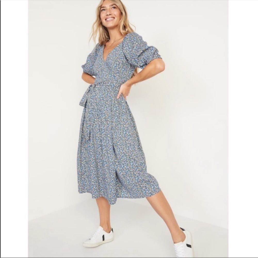 Old Navy Women’s Plus Size Waist-Defined Floral Tie-Belt Midi Wrap Dress NEW XXL